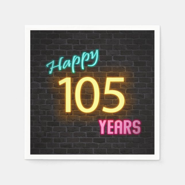 glowing 105 neon sign on brick wall napkin (Front)