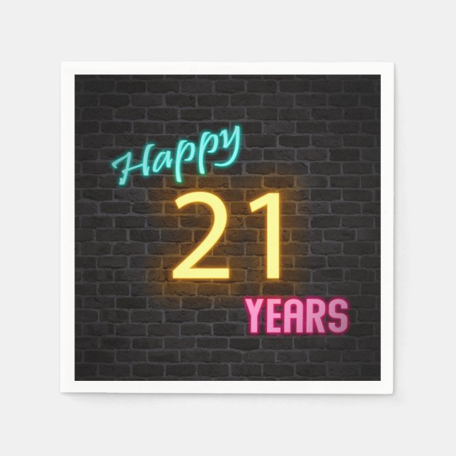 glowing 21 neon sign on brick wall napkin (Front)