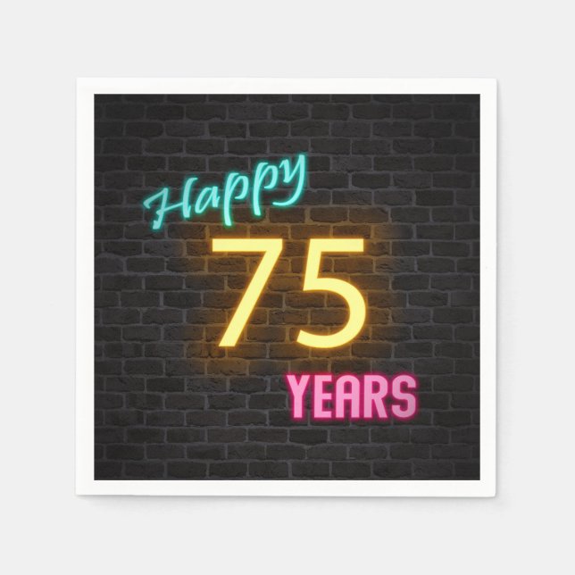 glowing 75 neon sign on brick wall napkin (Front)