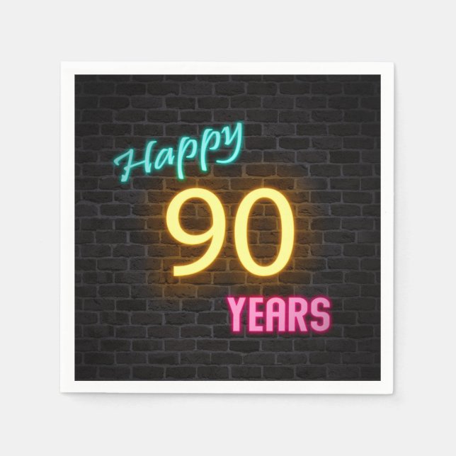 glowing 90 neon sign on brick wall napkin (Front)