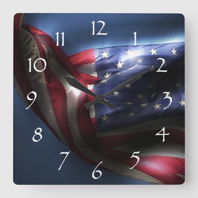 Glowing American Flag Square Wall Clock (Front)