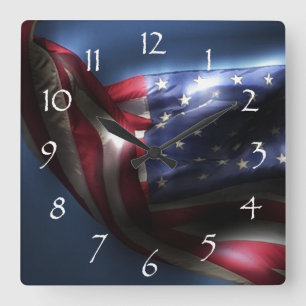 Glowing American Flag Square Wall Clock