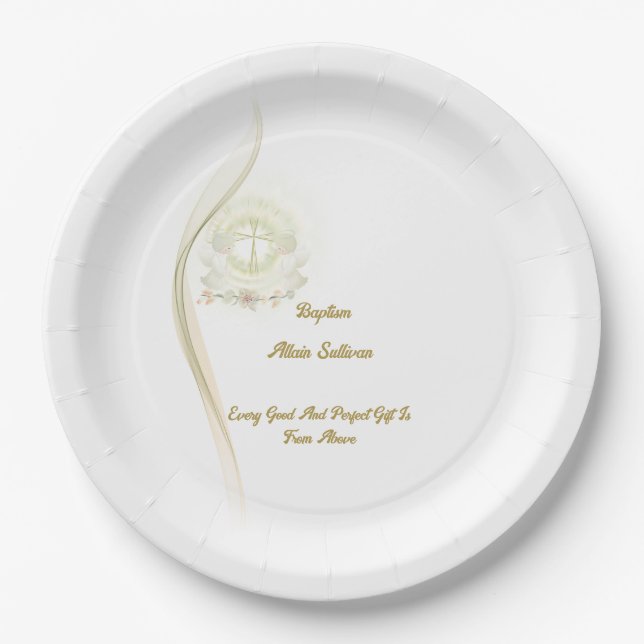 Glowing angels baptism  paper plates  (Front)