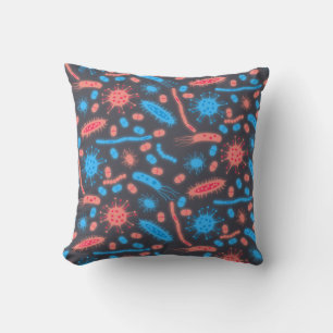 Glowing Bacteria Microorganism pink blue Cushion