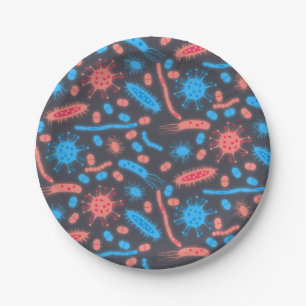 Glowing Bacteria Microorganism pink blue Paper Plate