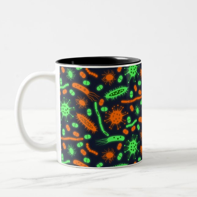 Glowing Bacteria Microorganism toxic orange green Two-Tone Coffee Mug (Left)