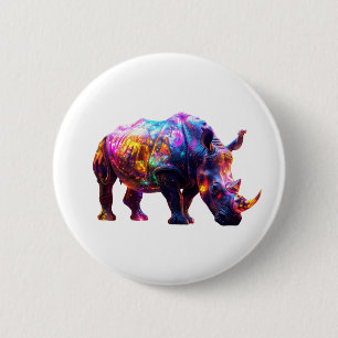 Glowing Beautiful Rhino 6 Cm Round Badge