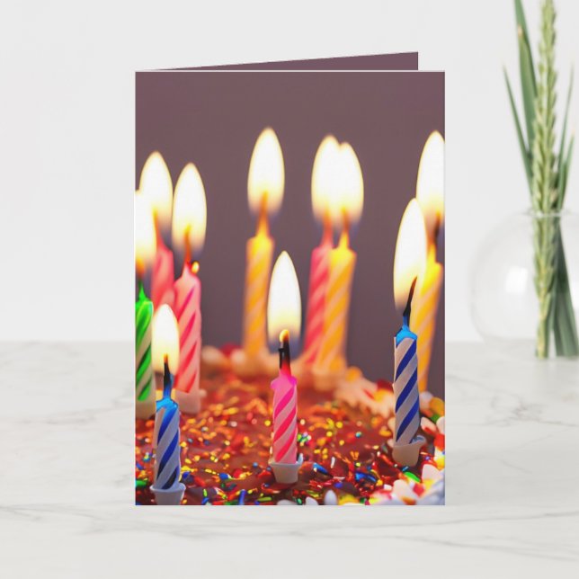 Glowing Birthday Candles On a Cake Card (Front)