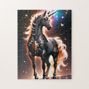 Glowing Black Enchanted Unicorn Jigsaw Puzzle