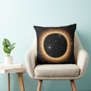 Glowing Black Hole Golden Ring Space Art Design Cushion