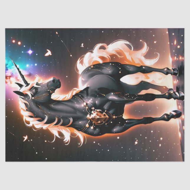 Glowing Black Unicorn Fantasy Birthday Gift Wrap Tissue Paper (Front)