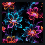 Glowing Blooms: Neon Flowers in Night Poster<br><div class="desc">These radiant blossoms emerge from the darkness,  their electric petals casting an otherworldly glow. Neon Flowers in Night is a captivating fusion of nature and neon,  perfect for adding a touch of modern magic to any space.</div>