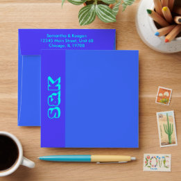 Glowing Blue and Aqua Monogram Personalised Envelope