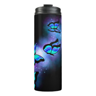 Glowing Blue Butterflies Thermal Tumbler