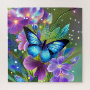 Glowing Blue Butterfly in Fairy Garden  Jigsaw Puzzle