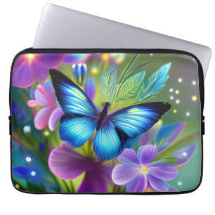 Glowing Blue Butterfly in Fairy Garden  Laptop Sleeve