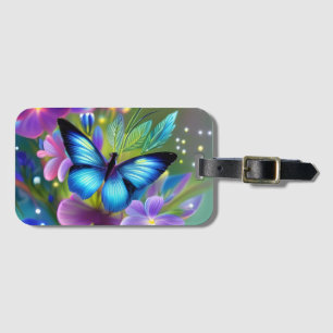 Glowing Blue Butterfly in Fairy Garden Luggage Tag