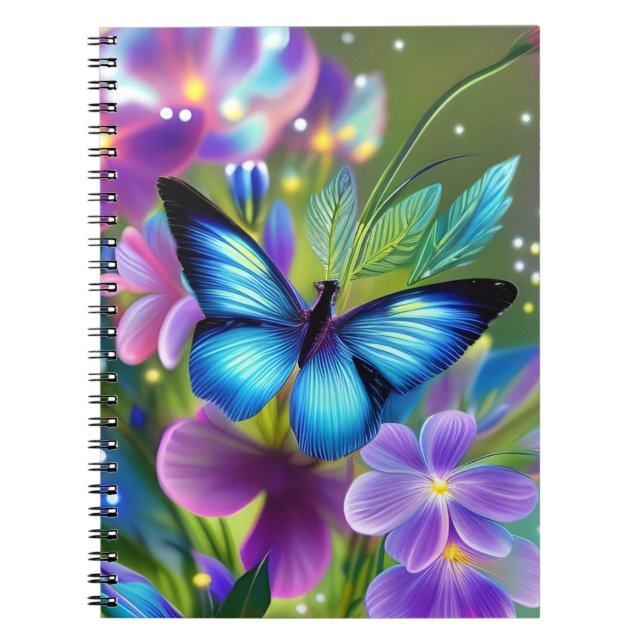 Glowing Blue Butterfly in Fairy Garden  Notebook (Front)