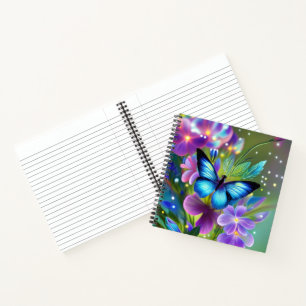 Glowing Blue Butterfly in Fairy Garden Notebook