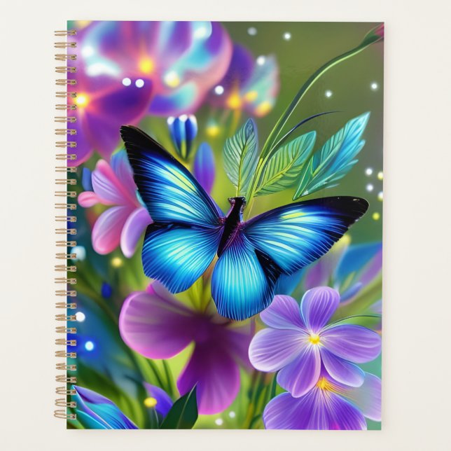 Glowing Blue Butterfly in Fairy Garden  Planner (Front)