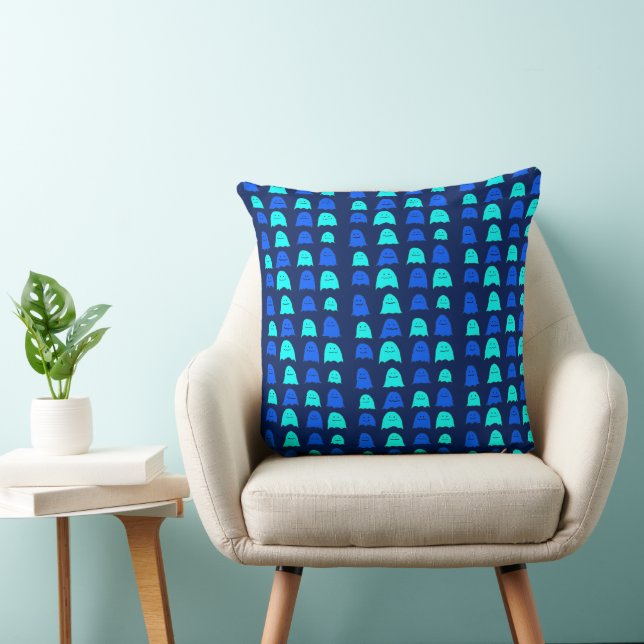 Glowing Blue Halloween Ghosts Cushion (Chair)