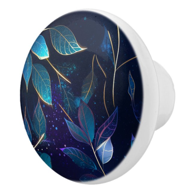 Glowing Blue Leaves Ceramic Knob (Right)