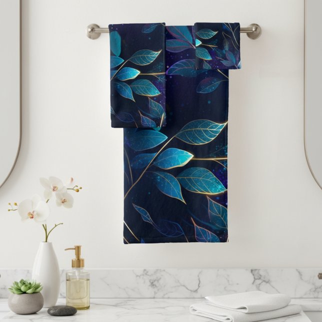 Glowing Blue Leaves Towel Set (Creator Uploaded)