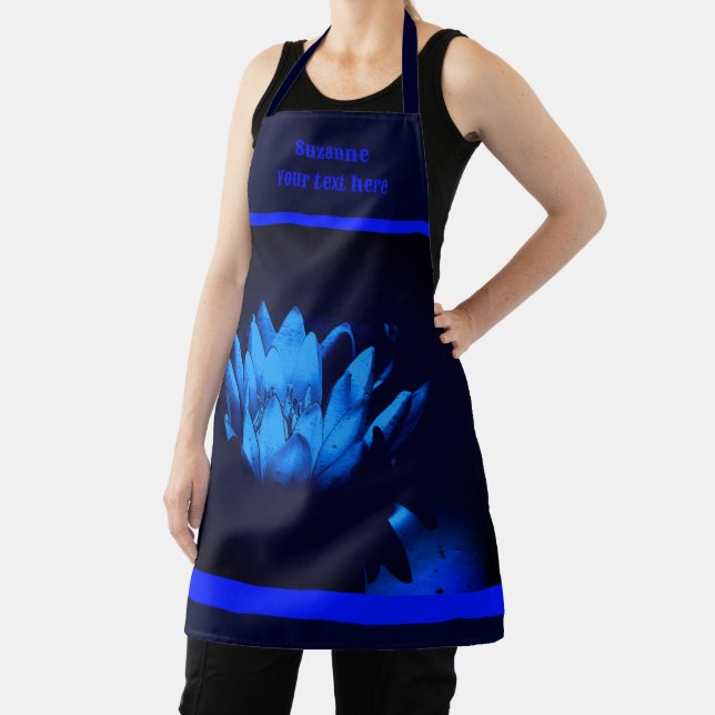 Glowing Blue Lotus Lily Flower Personalised Apron (Insitu)