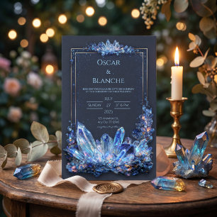Glowing Blue Mineral Gilded Double Frame Wedding Invitation