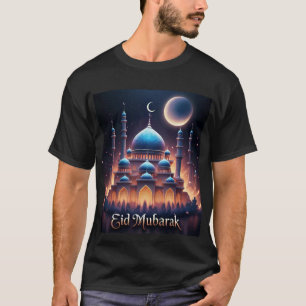Glowing Blue Mosque Eid Mubarak T-Shirt For Men