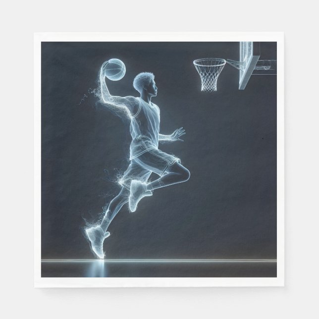 Glowing Blue Neon Basketball Player  Napkin (Front)