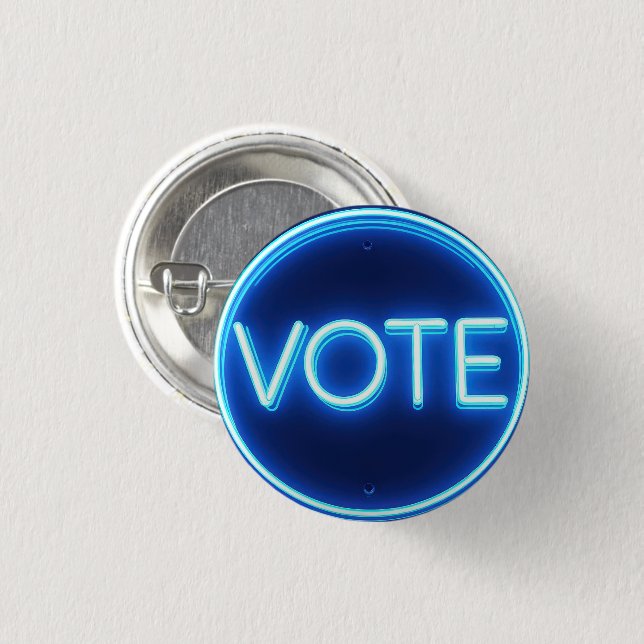 Glowing Blue Neon Vote Sign 3 Cm Round Badge (Front & Back)