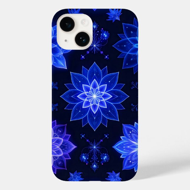 Glowing Blue Purple Floral iPhone Case (Back)