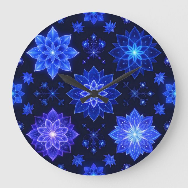 Glowing Blue Purple Floral Wall Clock (Front)