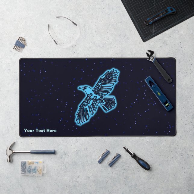 Glowing Blue Raven On Stars Desk Mat (Workstation)