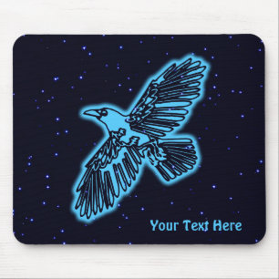 Glowing Blue Raven On Stars Mouse Pad