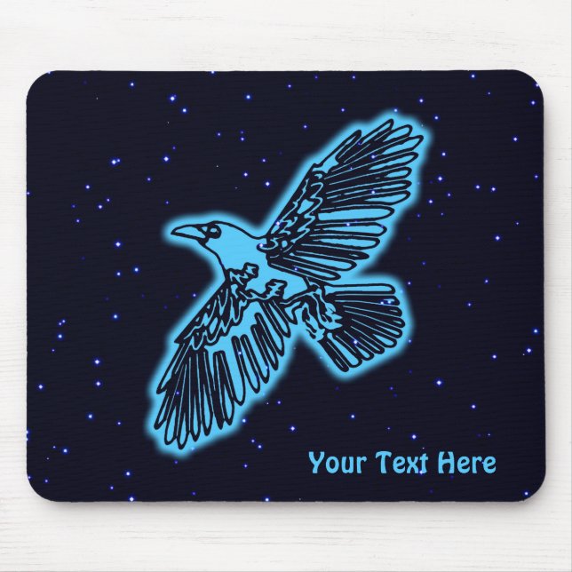 Glowing Blue Raven On Stars Mouse Pad (Front)