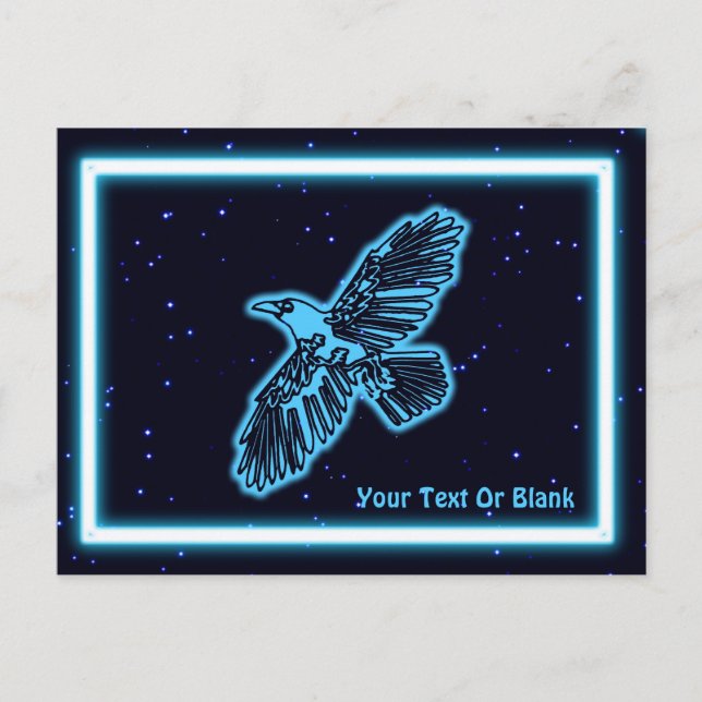 Glowing Blue Raven On Stars Postcard (Front)