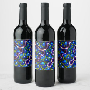 Glowing Blue Scales Wine Label