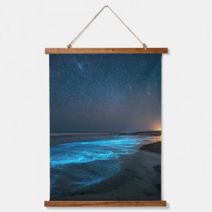 Glowing Blue Shore Night Beach Art Hanging Tapestry