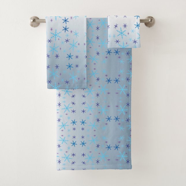 Glowing Blue Snowflake Pattern Set of Bath Towels (Insitu)