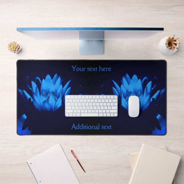 Glowing Blue Water Lily Lotus Flower Personalised Desk Mat (Office 1)