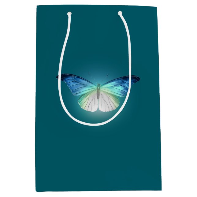 Glowing blue white butterflies medium gift bag (Front)