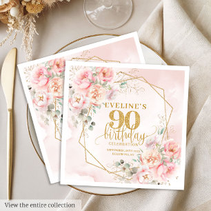 Glowing blush pink floral 90th birthday party  napkin