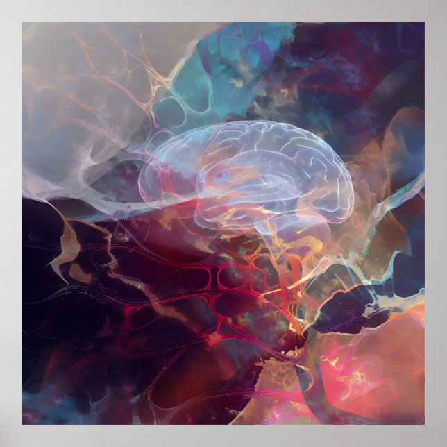 Glowing Brain Nebula Neural Energy Poster (Front)