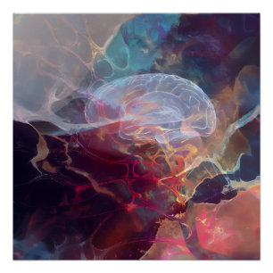 Glowing Brain Nebula Neural Energy Poster