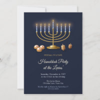 Glowing Brass Menorah Hanukkah Party Invitation