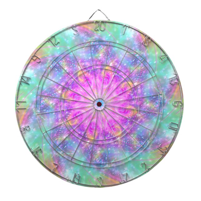 Glowing Bright Lights Colorful Spiral Mandala Art Dartboard (Front)