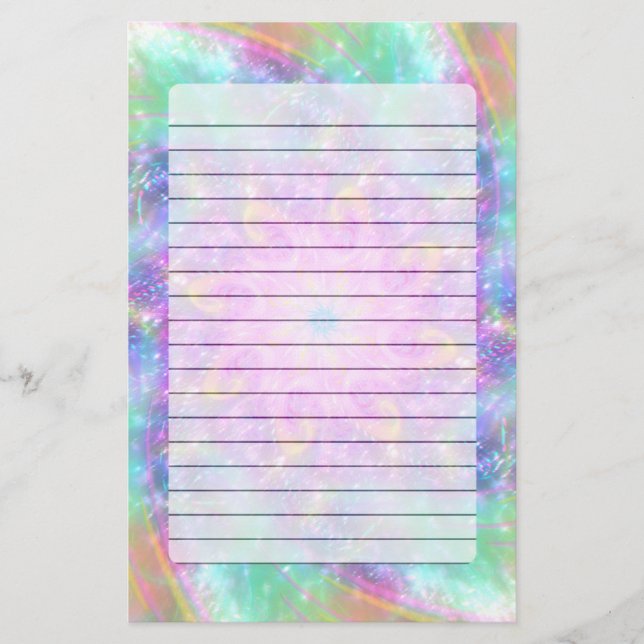 Glowing Bright Lights Colorful Spiral Mandala Art Stationery (Front)