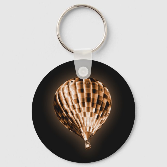 Glowing Bronze Hot Air Balloon Black Key Ring (Front)